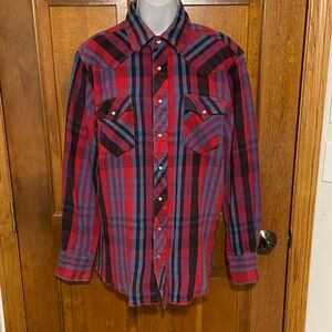 Vintage 90s Wrangler Western Plaid Pearl Snap Down Long Sleeve Shirt Large Tall